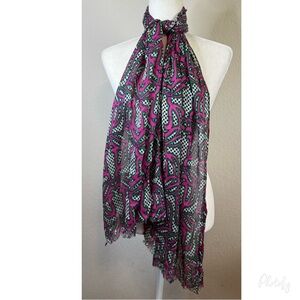 J Crew Colorful Pink White Black Polka Dot Abstract Long Floral Print Scarf